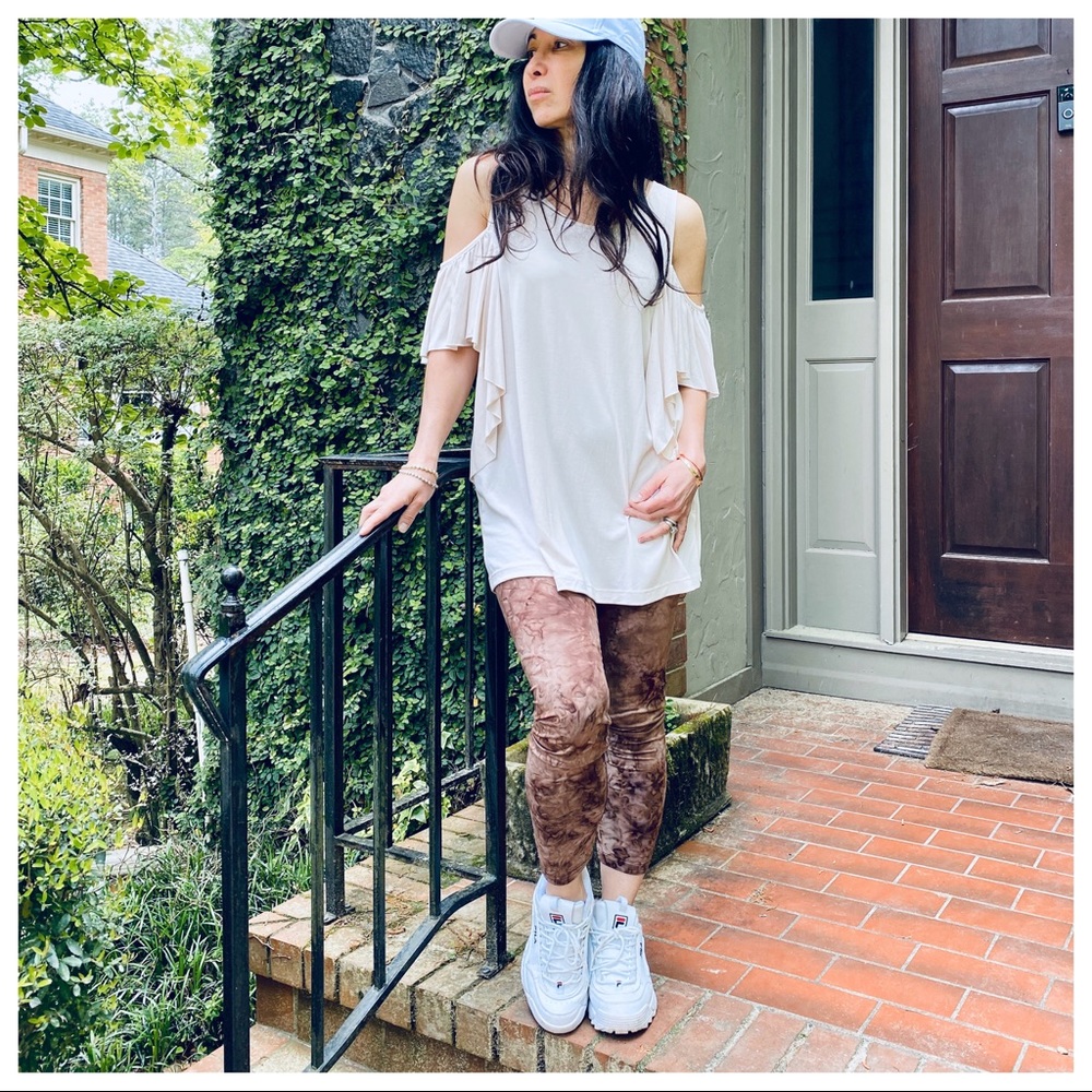 Brown tie dye brushed full length leggings - Picture 6 of 11